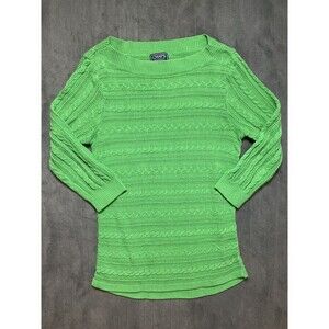 Chaps Sweater Womens Petite XL Green V Neck Cable Knit Long Sleeve